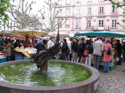 A fountain at an outdoor market