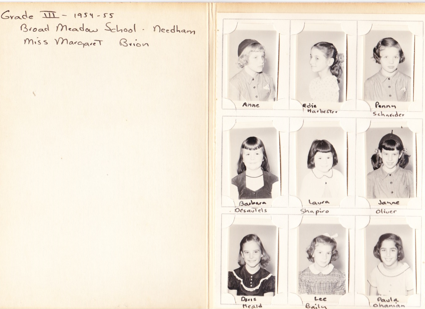 Broadmeadow 3rd grade 1954