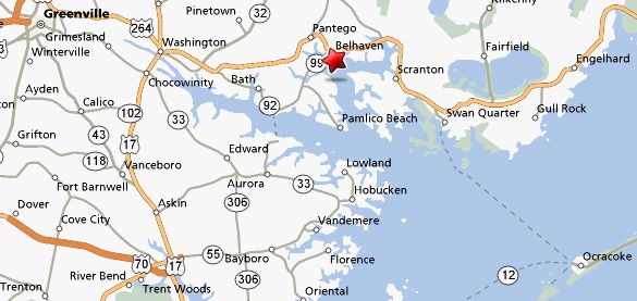Map:  Greenville to Ocracoke