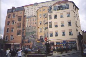 A Trompe l'Oeil, or mural, on the side of a building.
