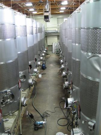 Wine fermenting in steel tanks
