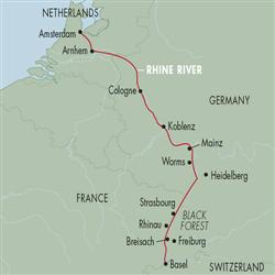 Map of Trip from Amsterdam up the Rhine in Germany to Basel, Switzerland