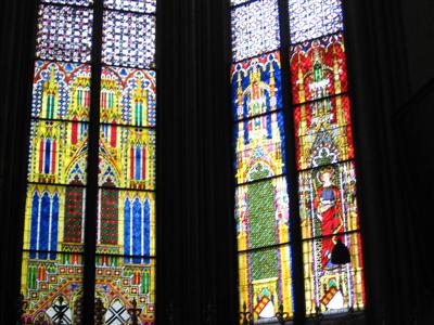 Stained glass windows, the lower part from the 12th century