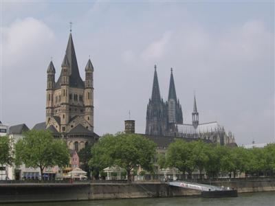 Another view of the twin spires, with the more modern St. Maria Lyskirchen church in the foreground