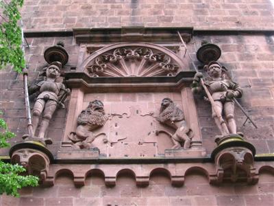 Artistic carvings have survived atop a gateway