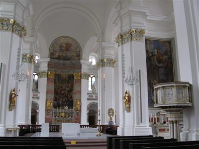 Interior of the Jesuit church, quite a change from the typical dark catherals of Europe