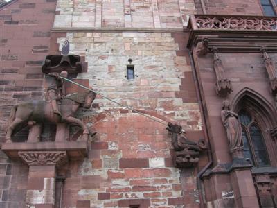 Interesting statuary on the front of the cathedral:  slaying the (small) dragon