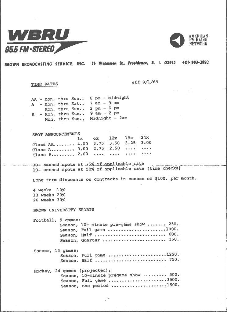 Advertising Rate Card from 1967